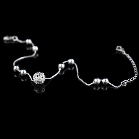925 Sterling Silver Anklet Chain Hollow Ball Pendant Anklets Bracelet Chain - Picture 5 of 9